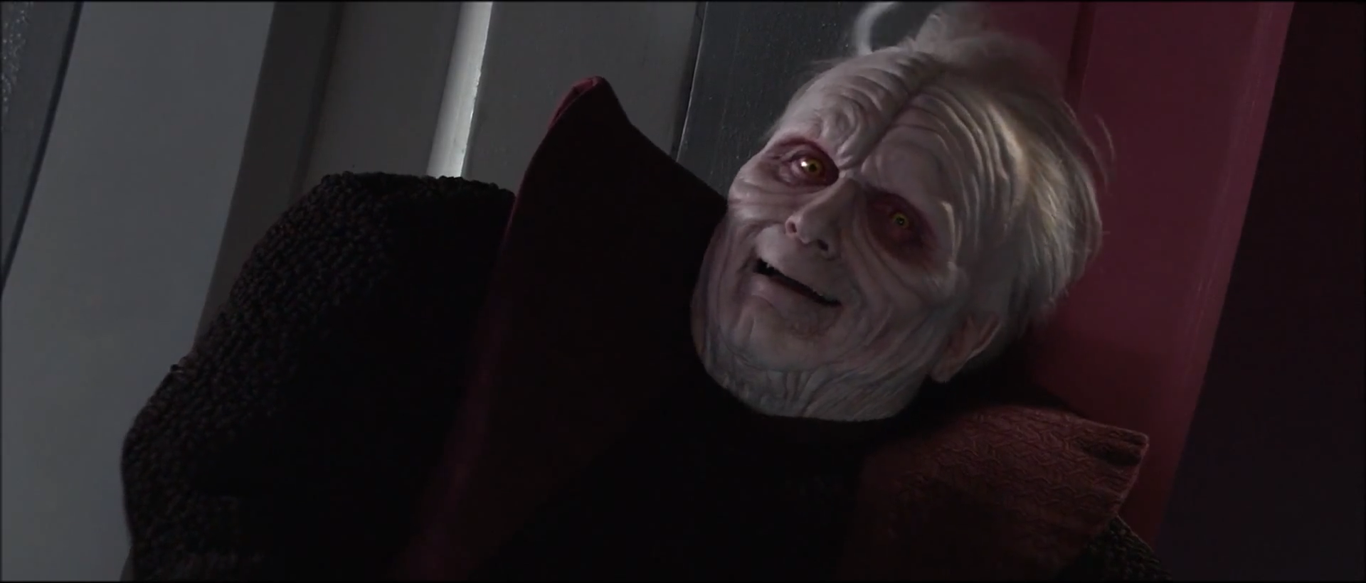 Palpatine smiles as Anakin betrays Mace Windu allowing him to kill the Jedi in Revenge of the Sith