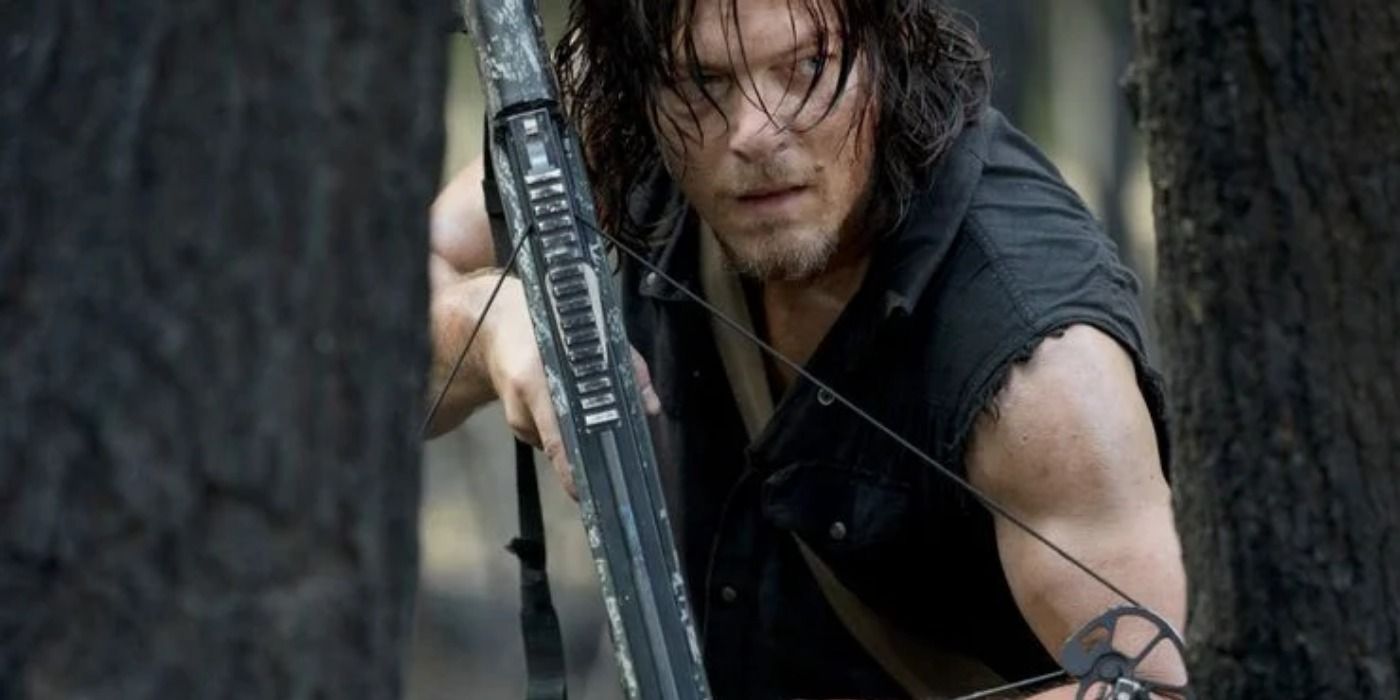 Daryl Dixon with a crossbow in The Walking Dead.