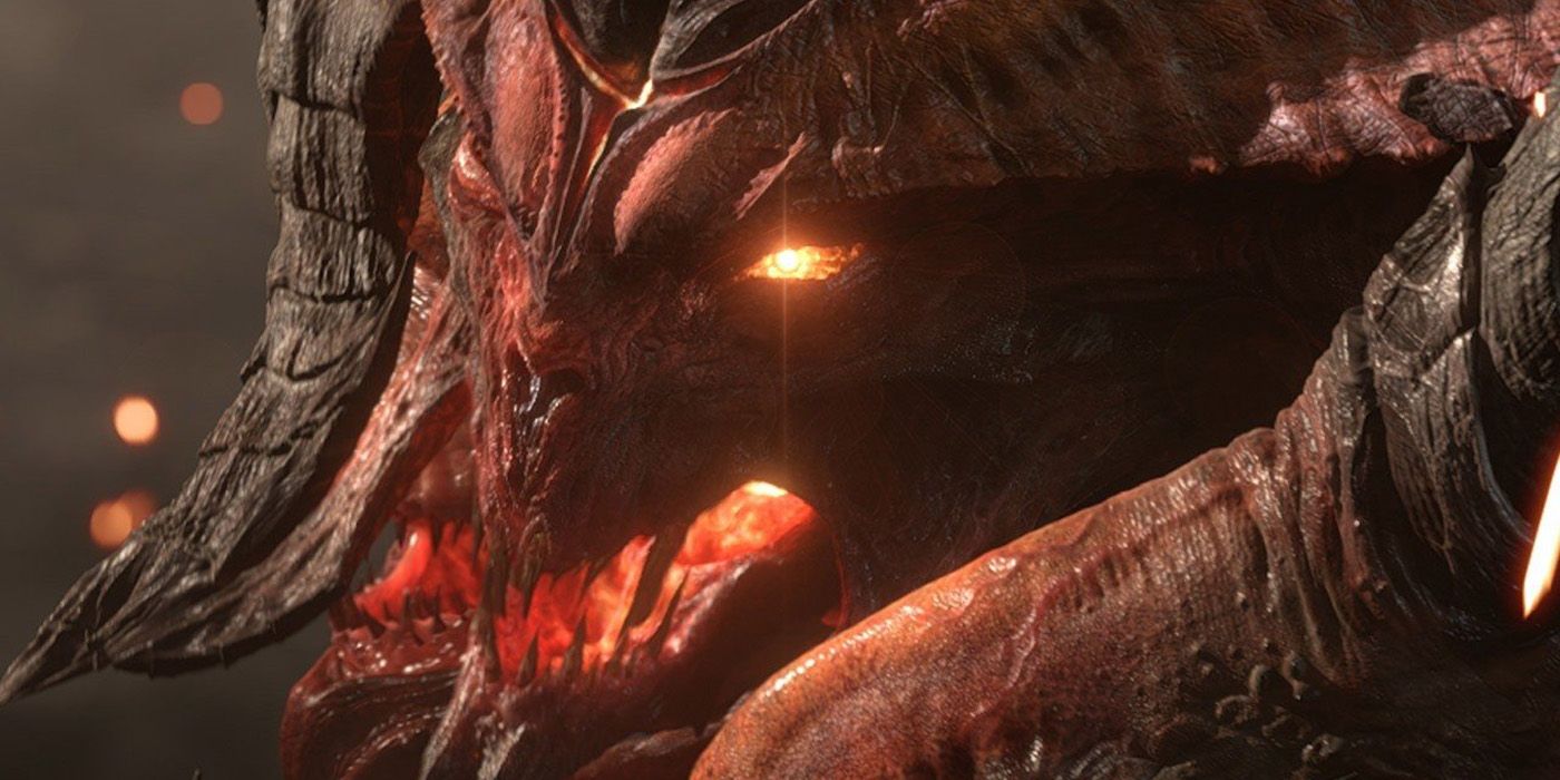 A huge demon with glowing eyes in Diablo III