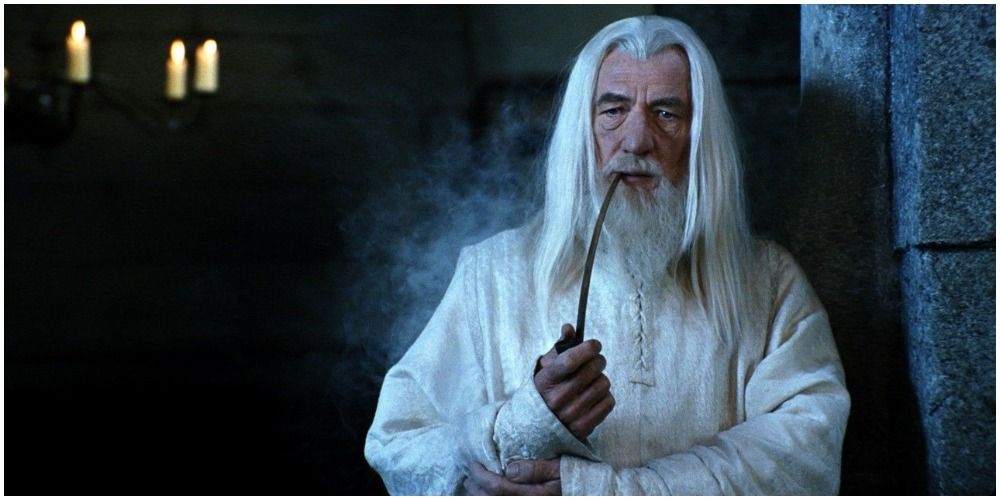 Gandalf smoking a pipe in the Lord of the Rings