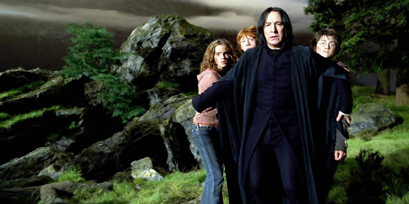 Snape protecting Harry Hermione and Ron