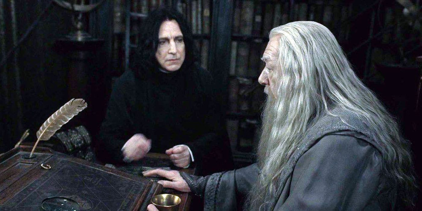 Snape talking to Dumbledore.
