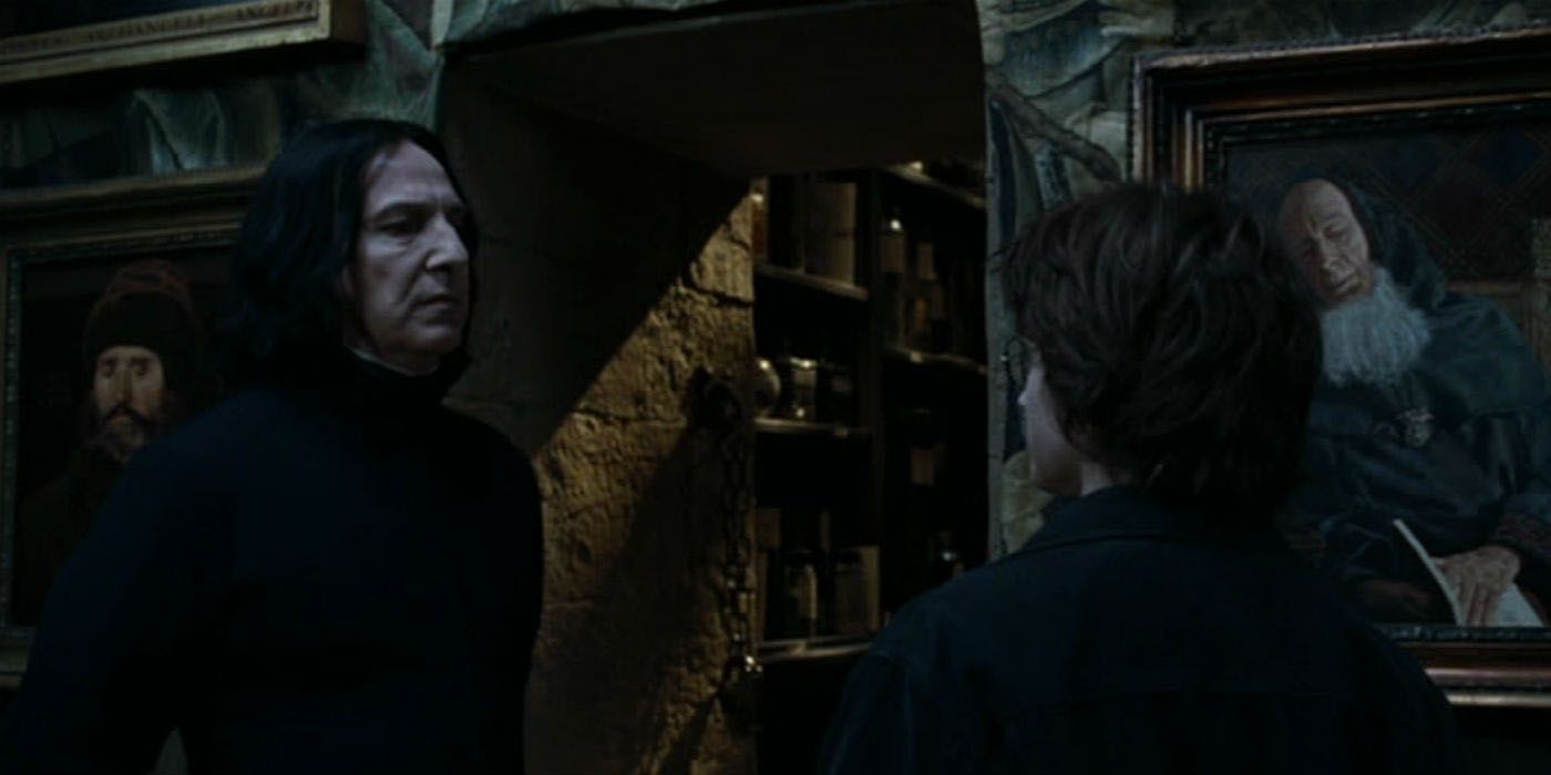 Snape talking to Harry Potter.