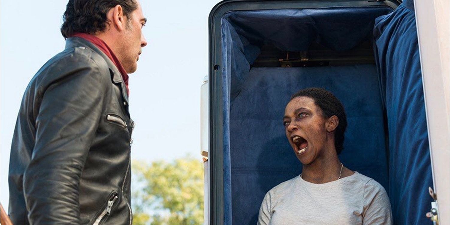 Sonequa Martin-Green and Jeffery Dean Morgan as Sasha and Negan in The Walking Dead