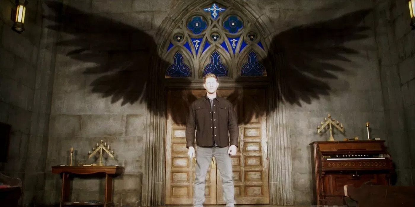 Michael shows off his wings while using Dean for a vessel in Supernatural