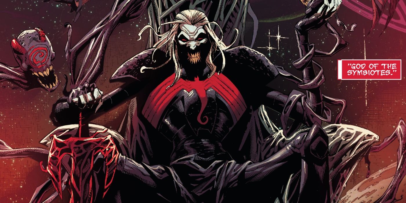 Knull sits on his throne in Marvel comics