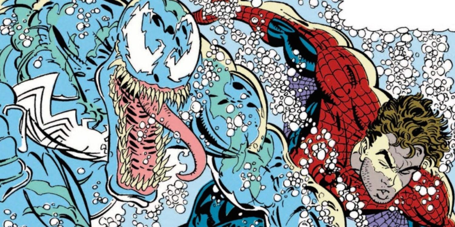 Venom fights Spider-Man underwater in Marvel comics