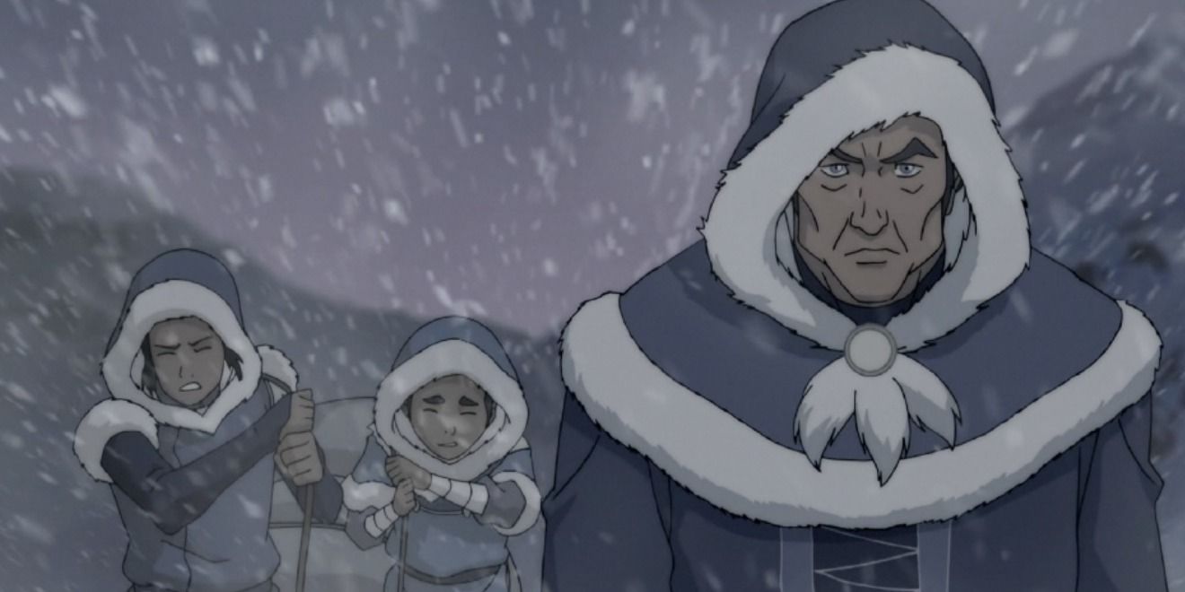 Yakone leads his children in the snow in The Legend Of Korra