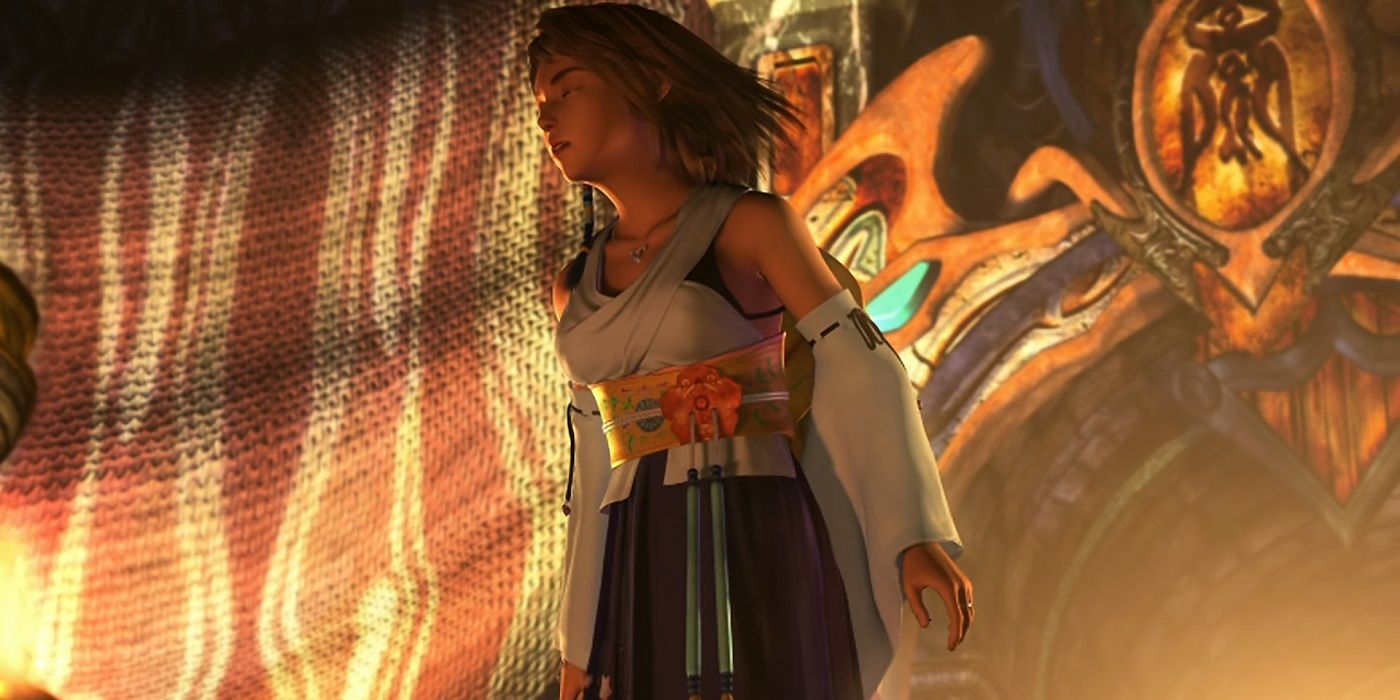 Yuna after praying at Besaid Temple Final Fantasy X
