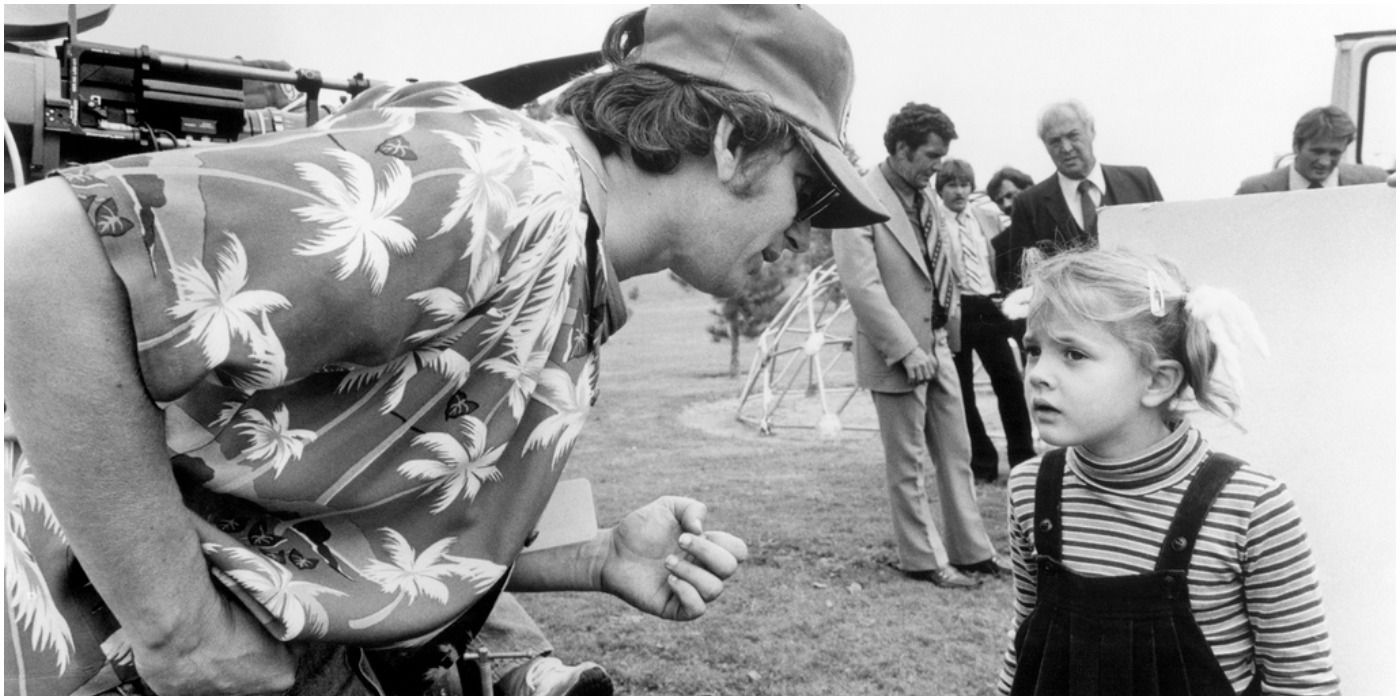 Drew Barrymore and Steven Spielberg on the set of E.T.