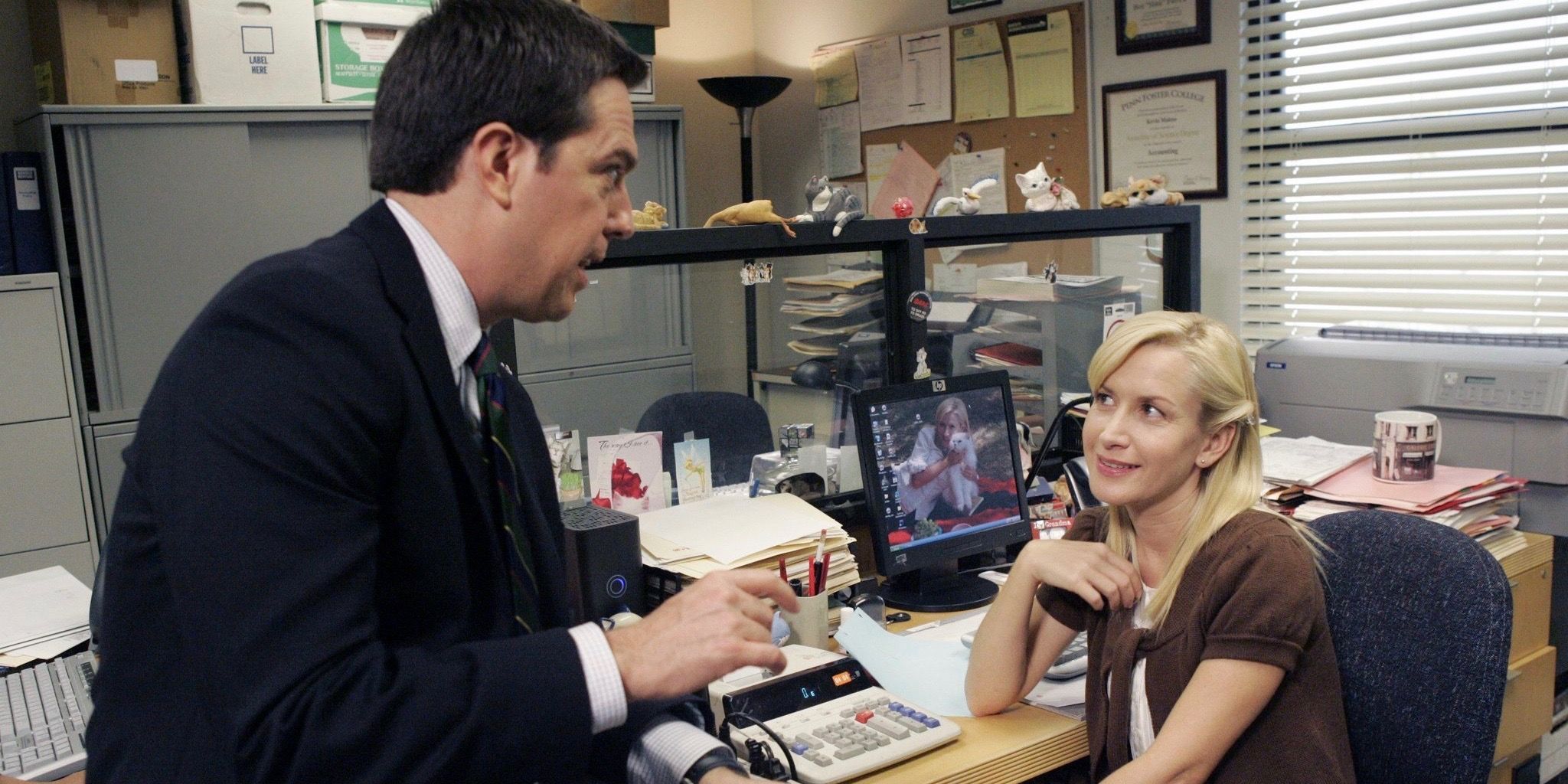 Angela Kinsey and Ed Helms as Angela and Andy in The Office