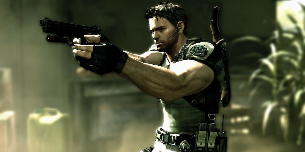 Chris Redfield shoots a gun in Resident Evil 5