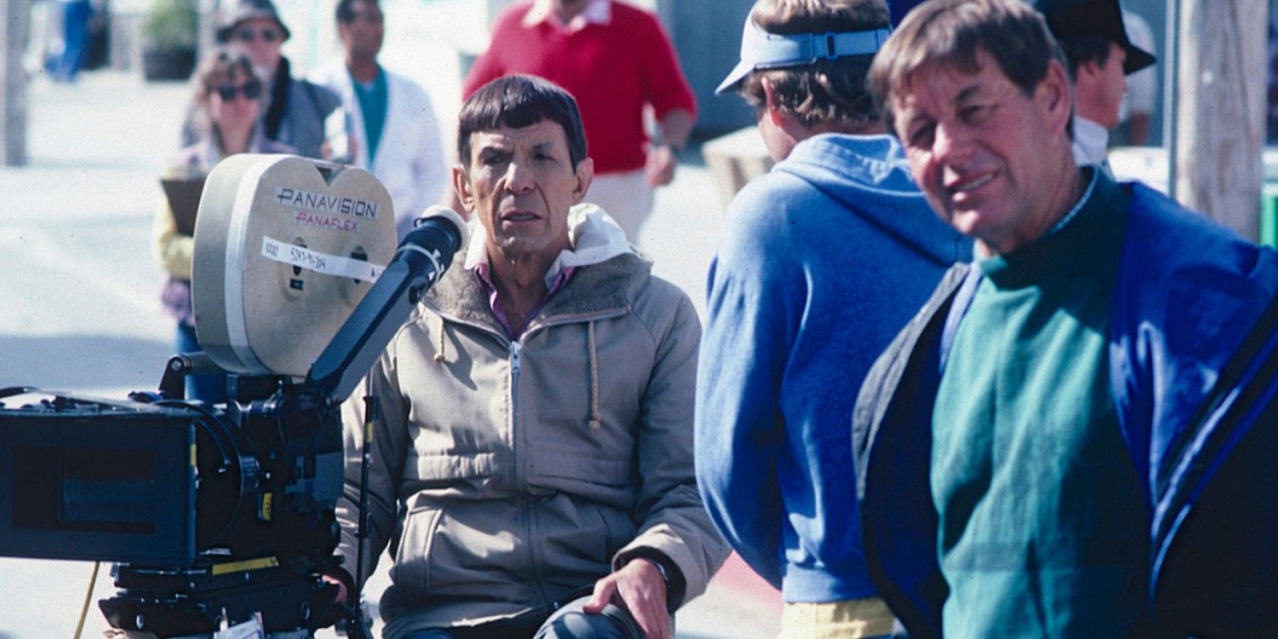 Donald Peterman on the Star Trek set with Leonard Nimoy