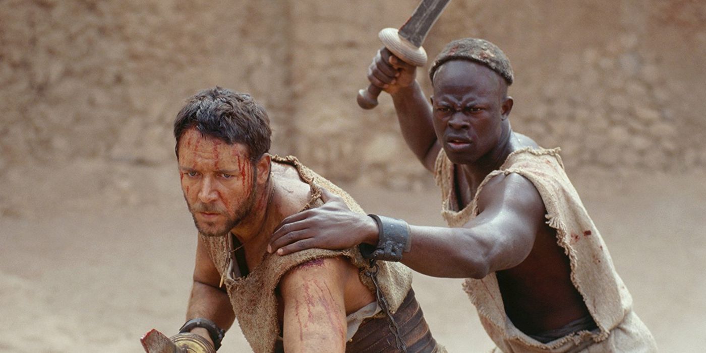 Maximus and Juba fight together in the gladiator