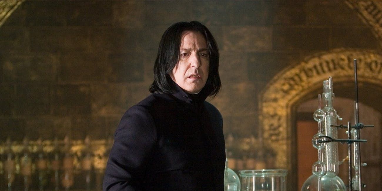 Severus Snape in his classroom in Harry Potter 