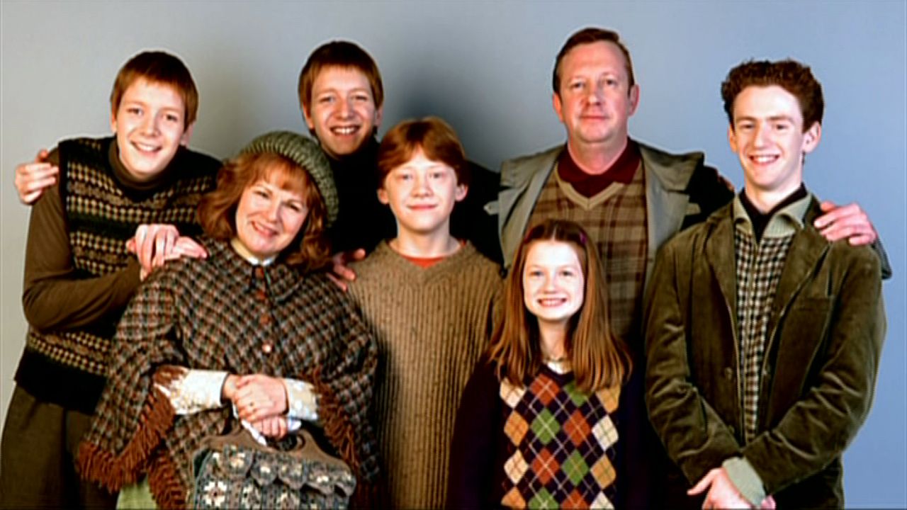 Ron, Ginny, Fred, George, Percy Molly, and Arthur Weasley Family