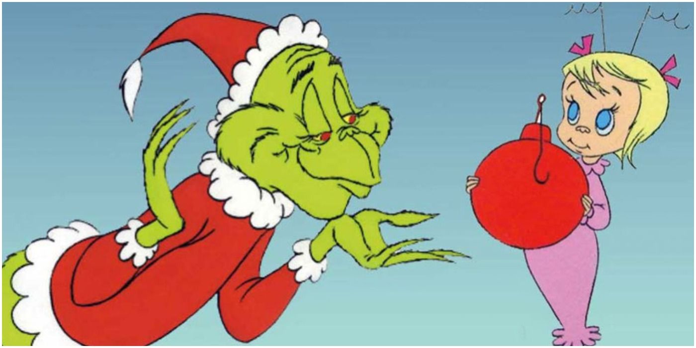 How the Grinch Stole Christmas scene with the Grinch and Cindy Lou.