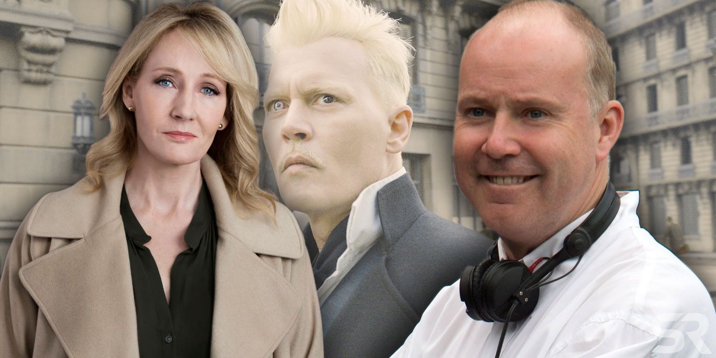 JK Rowling and David Yates with Johnny Depp as Grindelwald in Fantastic Beasts 2