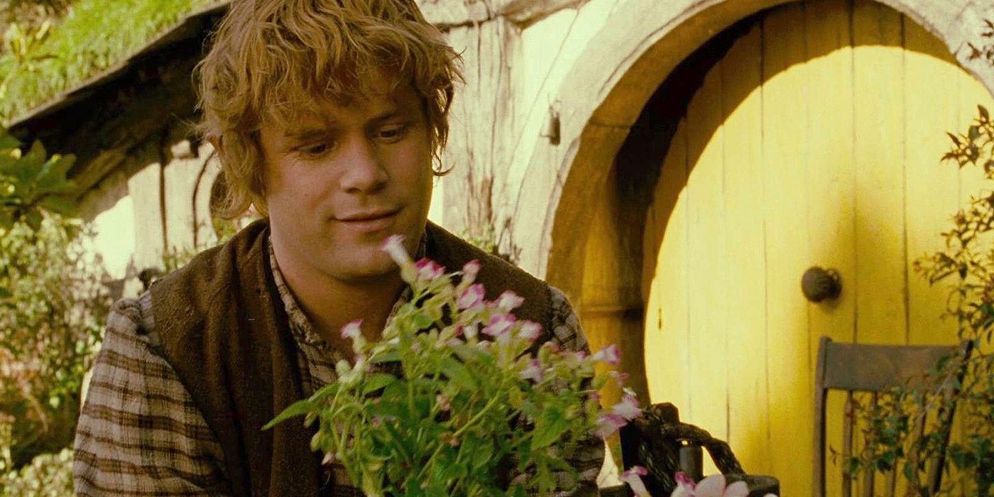 Sam tends to his garden outside his home in Return of the King