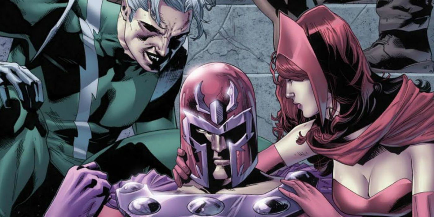 Quicksilver and Scarlet Witch accompany their father Magneto. Wanda is seen to be holding onto Magneto's shoulders