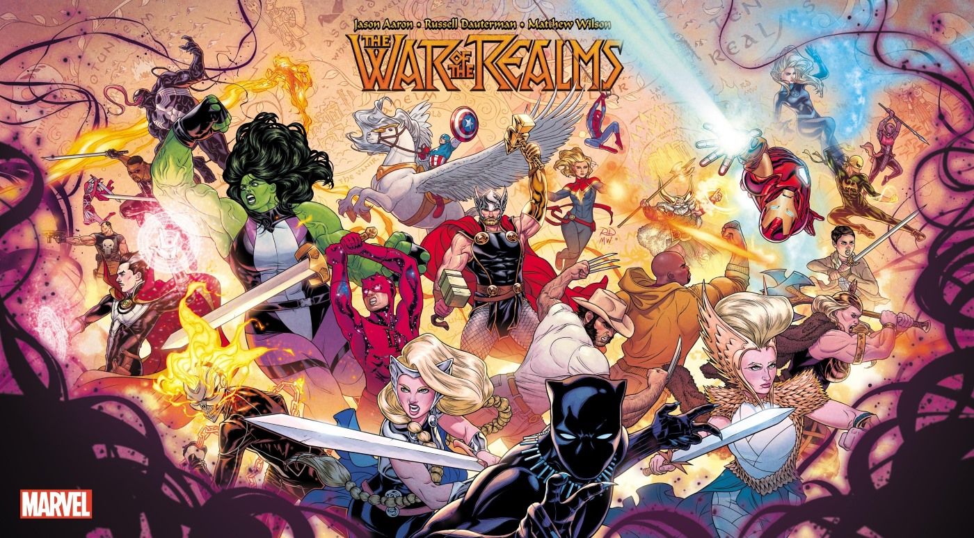 Cover art for The War of the Realms featuring the lead heroes