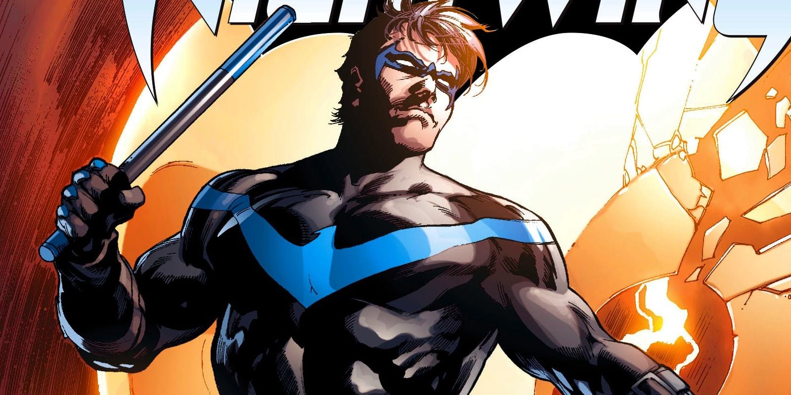The cover of a Nightwing issue showing him in an attack position