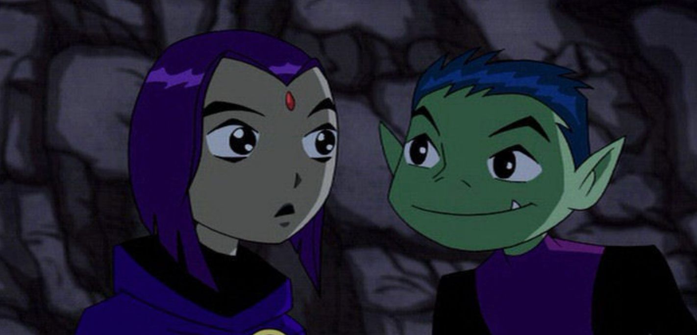 Raven And Beast Boy looking at each other In Teen Titans