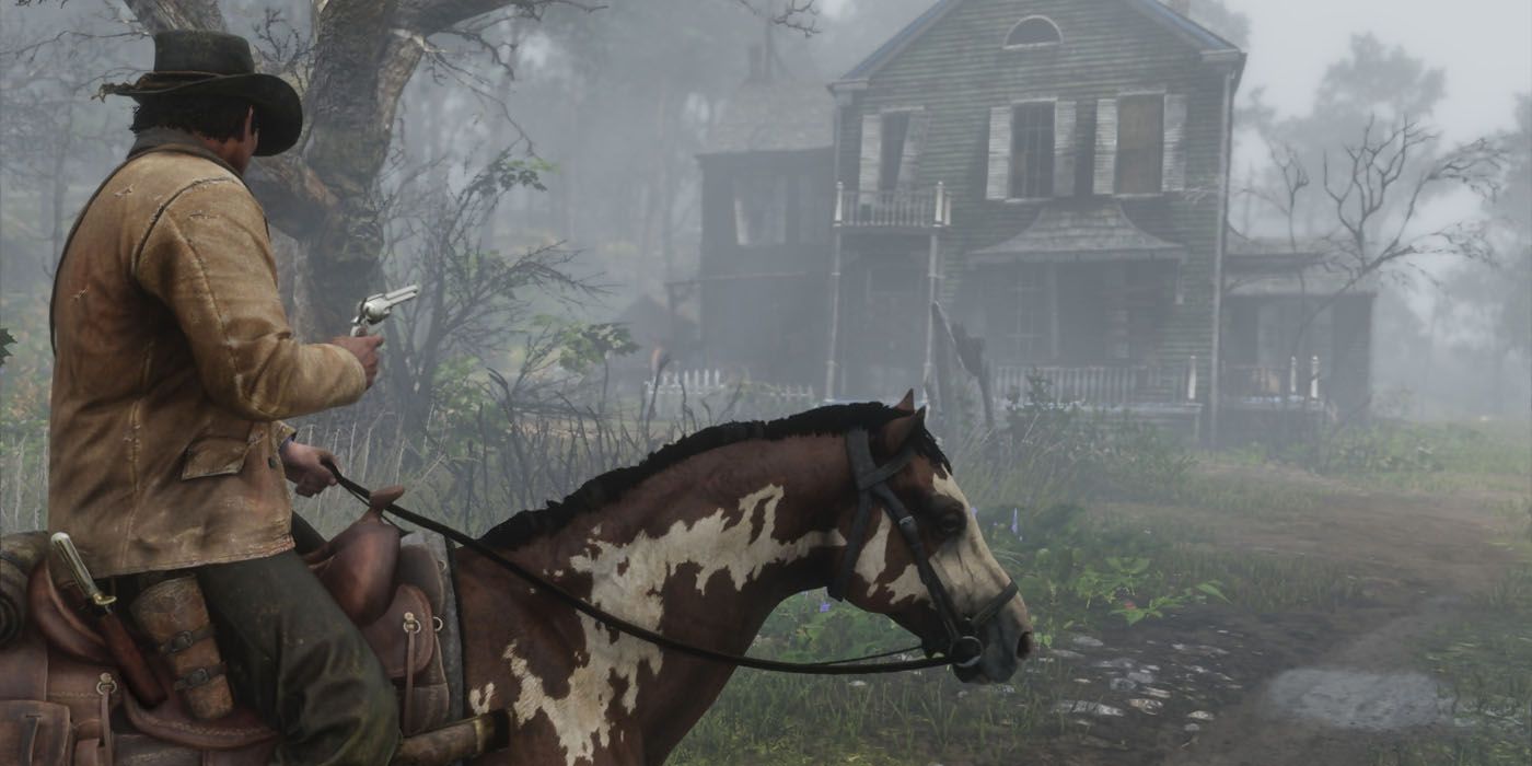 Red Dead Redemption 2's Arthur riding the American Paint Horse.
