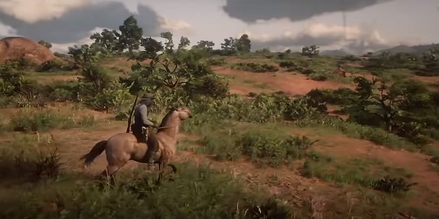 Red Dead Redemption 2's Arthur Morgan riding the Mustang Horse.