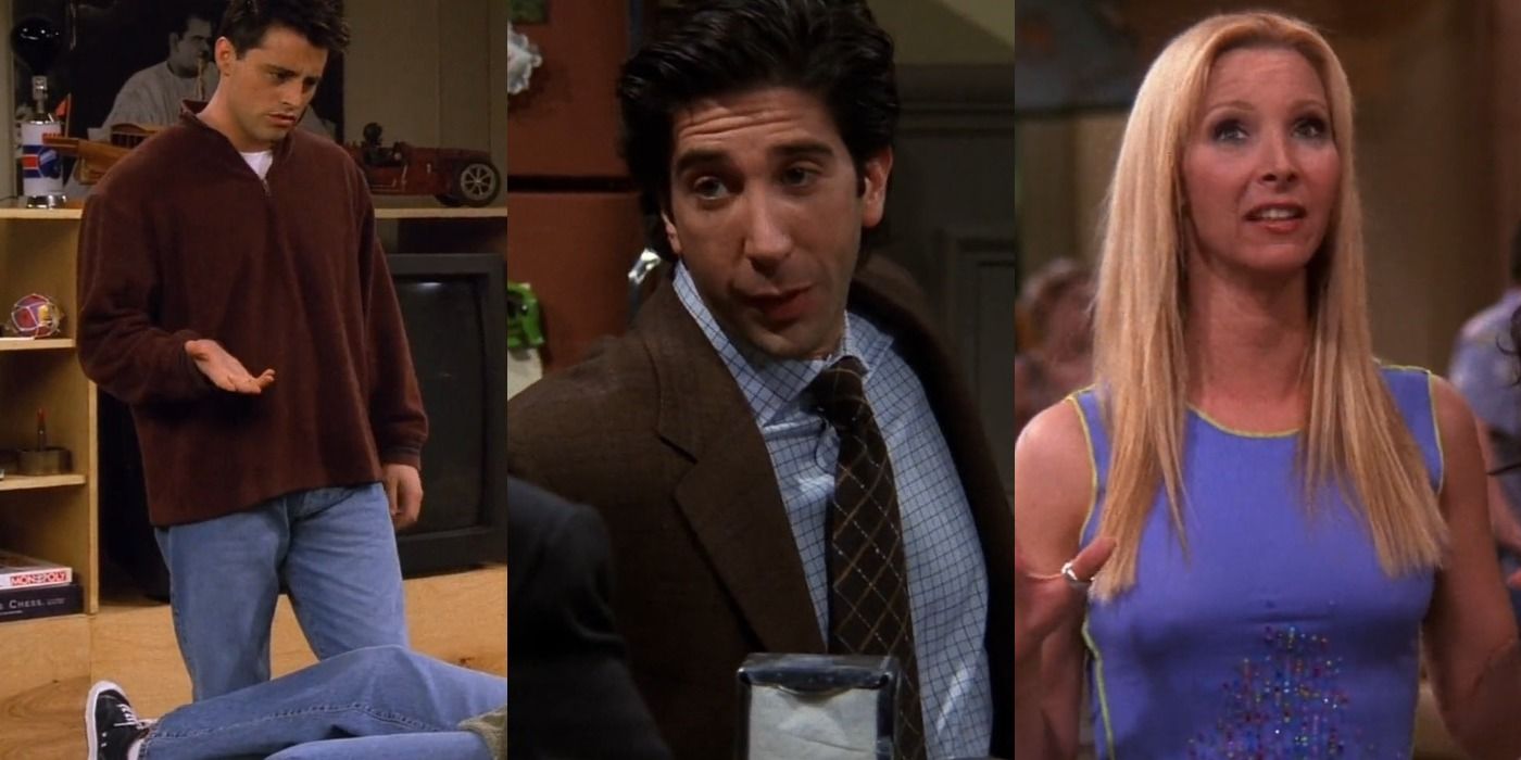Split image of Joey, Ross and Phoebe in Friends feature