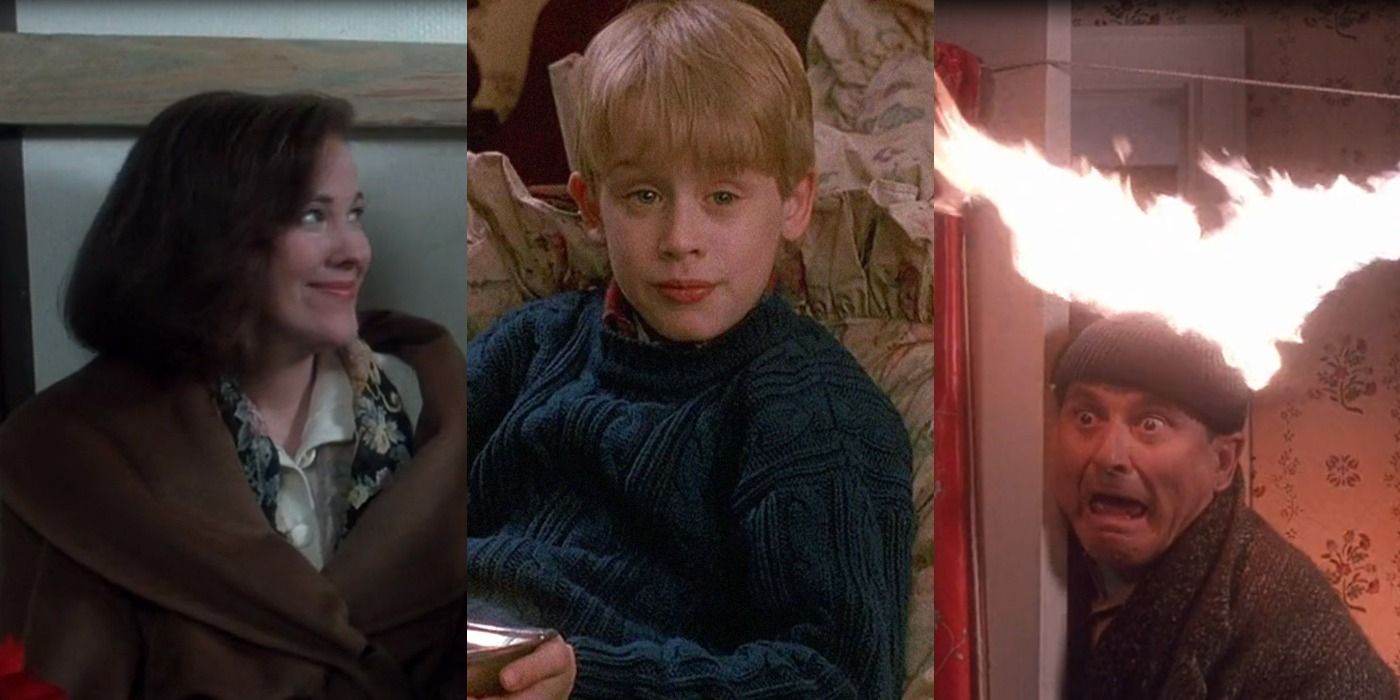 Imagem dividida da mãe de Kevin, Kevin e Harry no recurso Home Alone