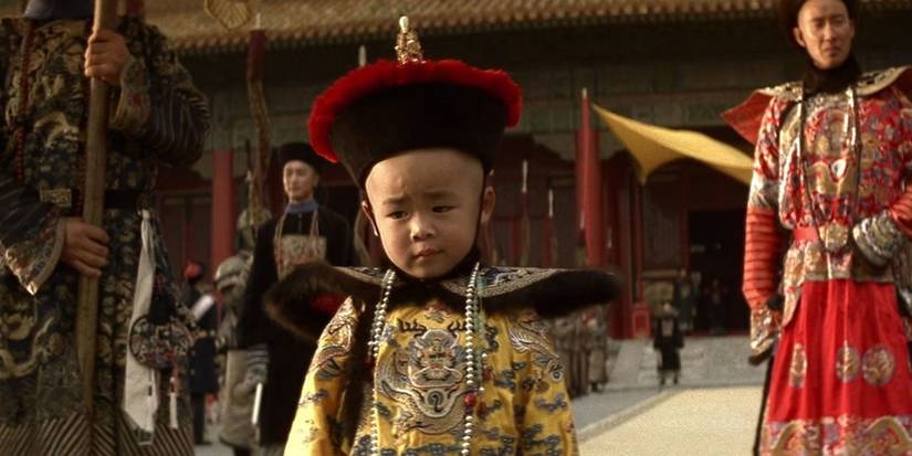 Puyi exits a pagoda in The Last Emperor