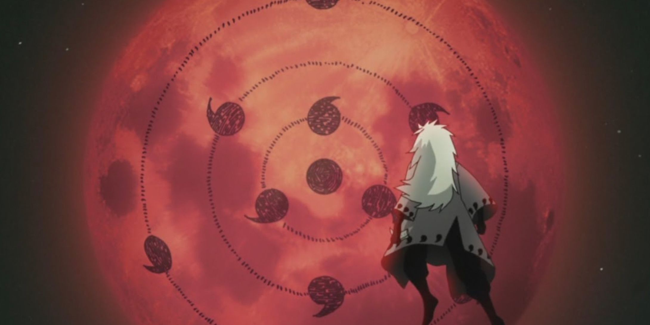 The symbol of the infinite tsukuyomi in the sky in Naruto Shippuden
