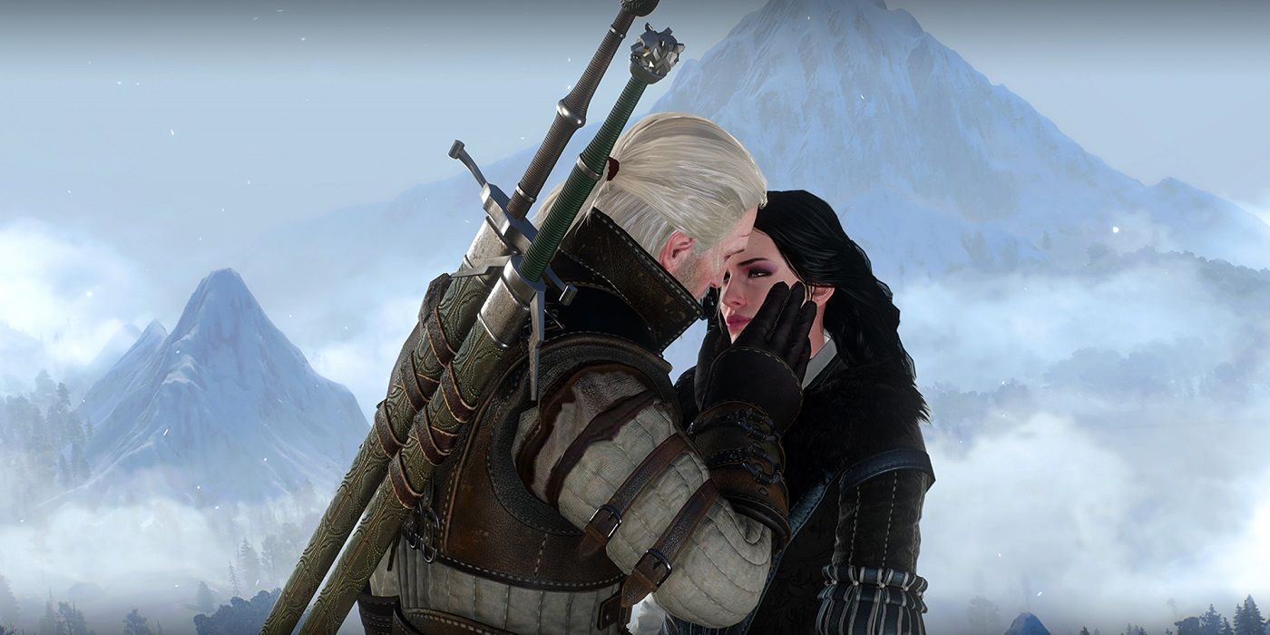 Geralt and Yennefer embracing in The Witcher 3.