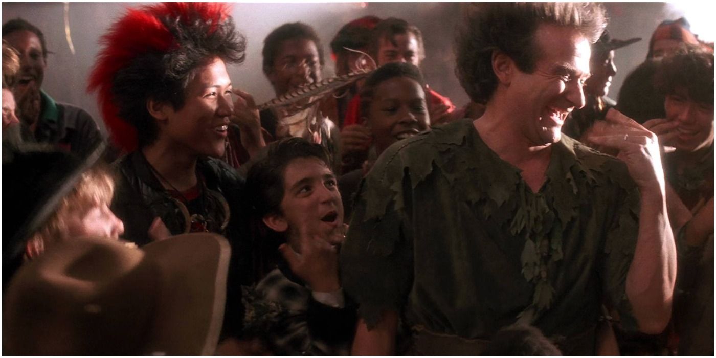Dante Basco as Rufio, Robin Williams as Peter Pan and the Lost Boys in Hook