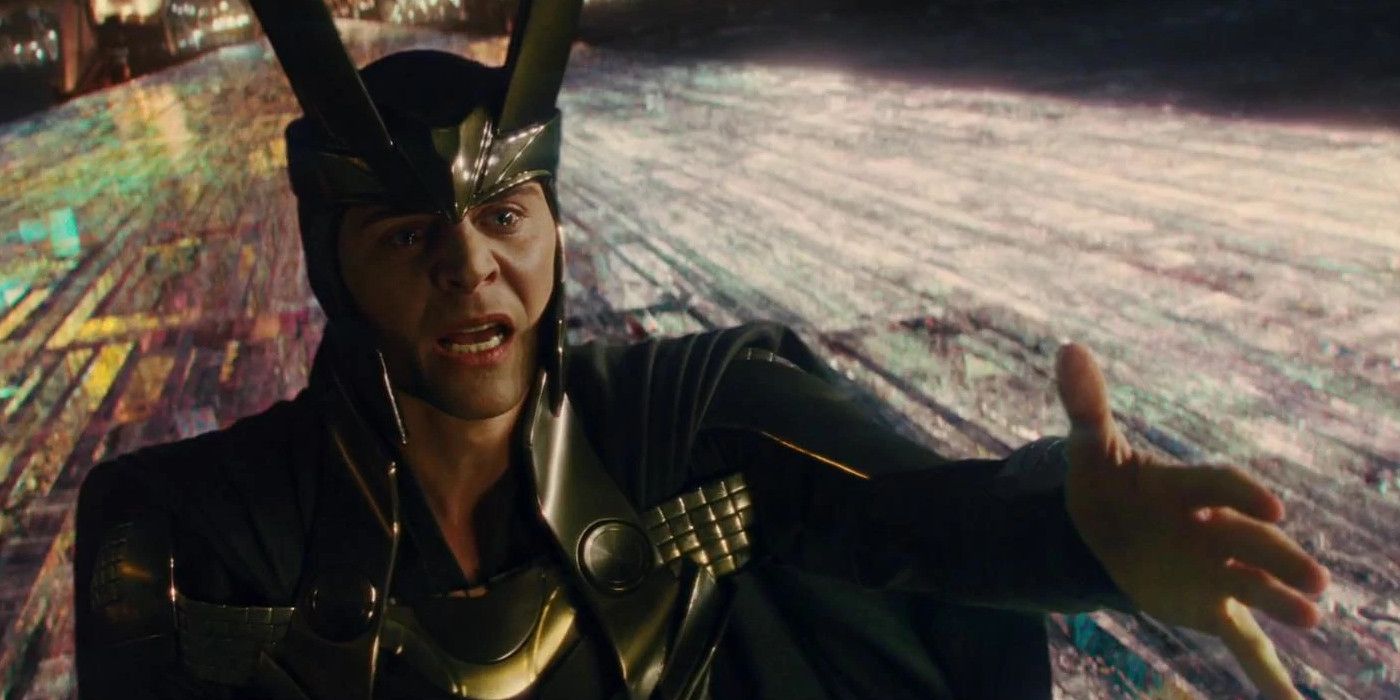Loki wears his helmet as Thor stops him from using the Bifrost in Thor