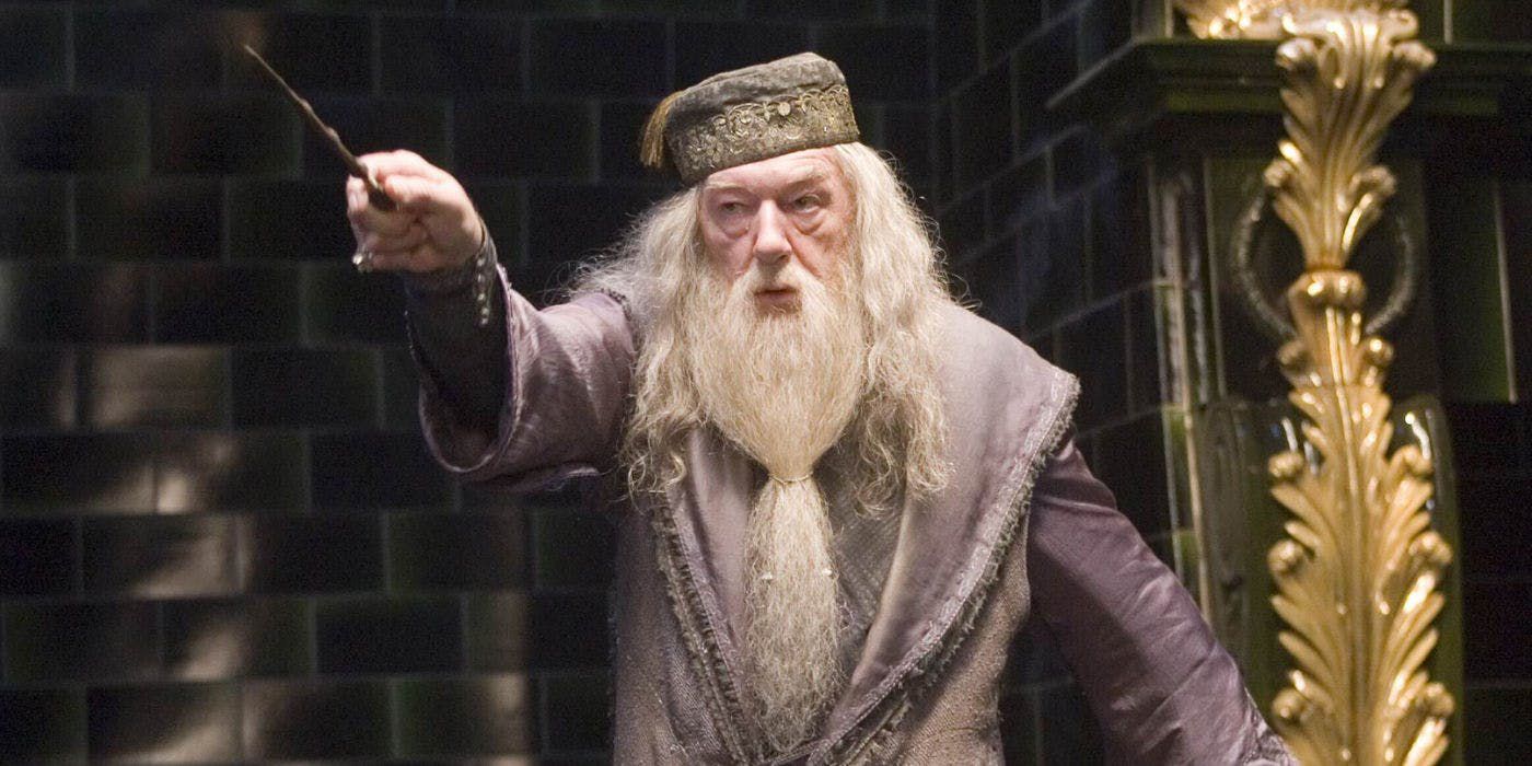 Albus Dumbledore casting a spell.