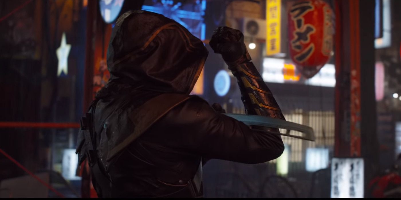 Ronin wipes blood from his sword in Avengers Endgame