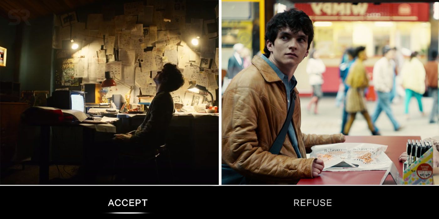 The choose your own adventure options in Black Mirror: Bandersnatch.