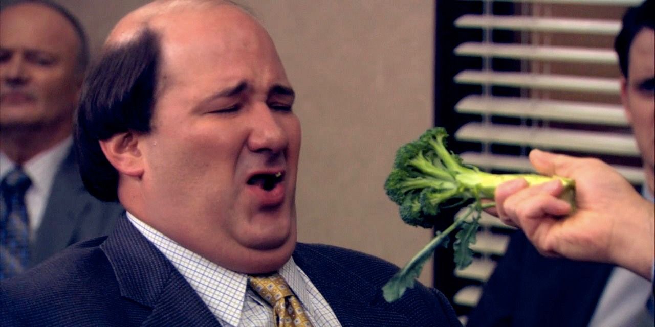 Brian Baumgartner as Kevin Malone in The Office eating Broccoli