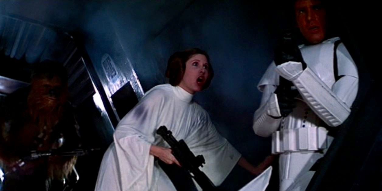 Leia demands Han get in the garbage chute in A New Hope