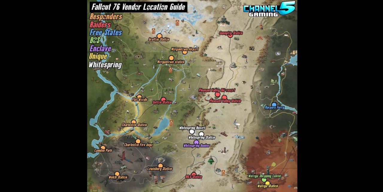 Fallout 76 Guide XP and Caps Vendortron Map