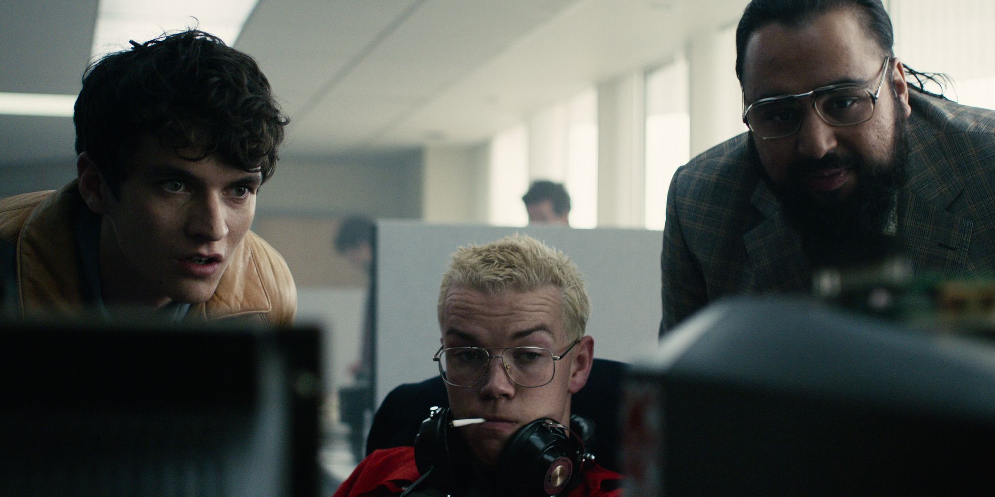 Fionn Whitehead Will Poulter and Asim Chaudhry in Black Mirror Bandersnatch Netflix