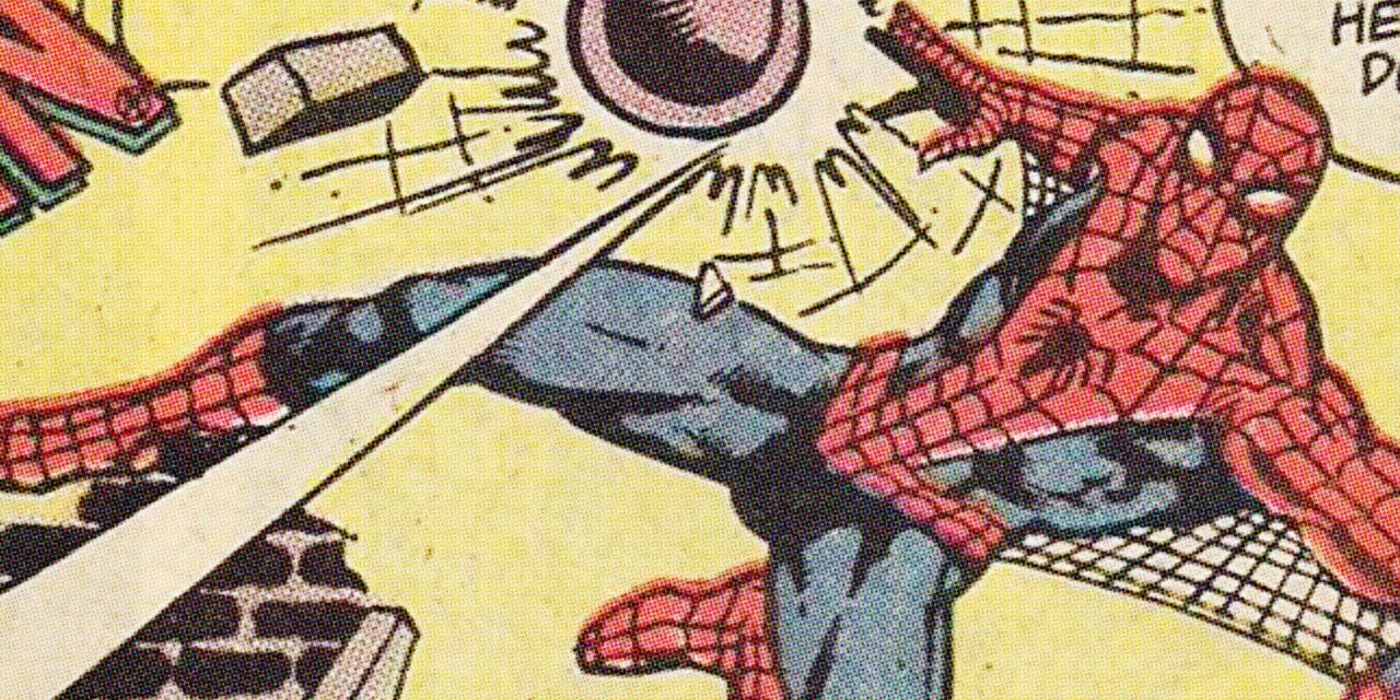 Golden Spongecake Spider-Man doges an attack in the comics