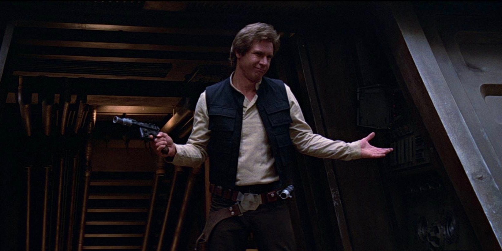 Harrison Ford as Han Solo outside the shield generator in Star Wars Episode VI Return of the Jedi