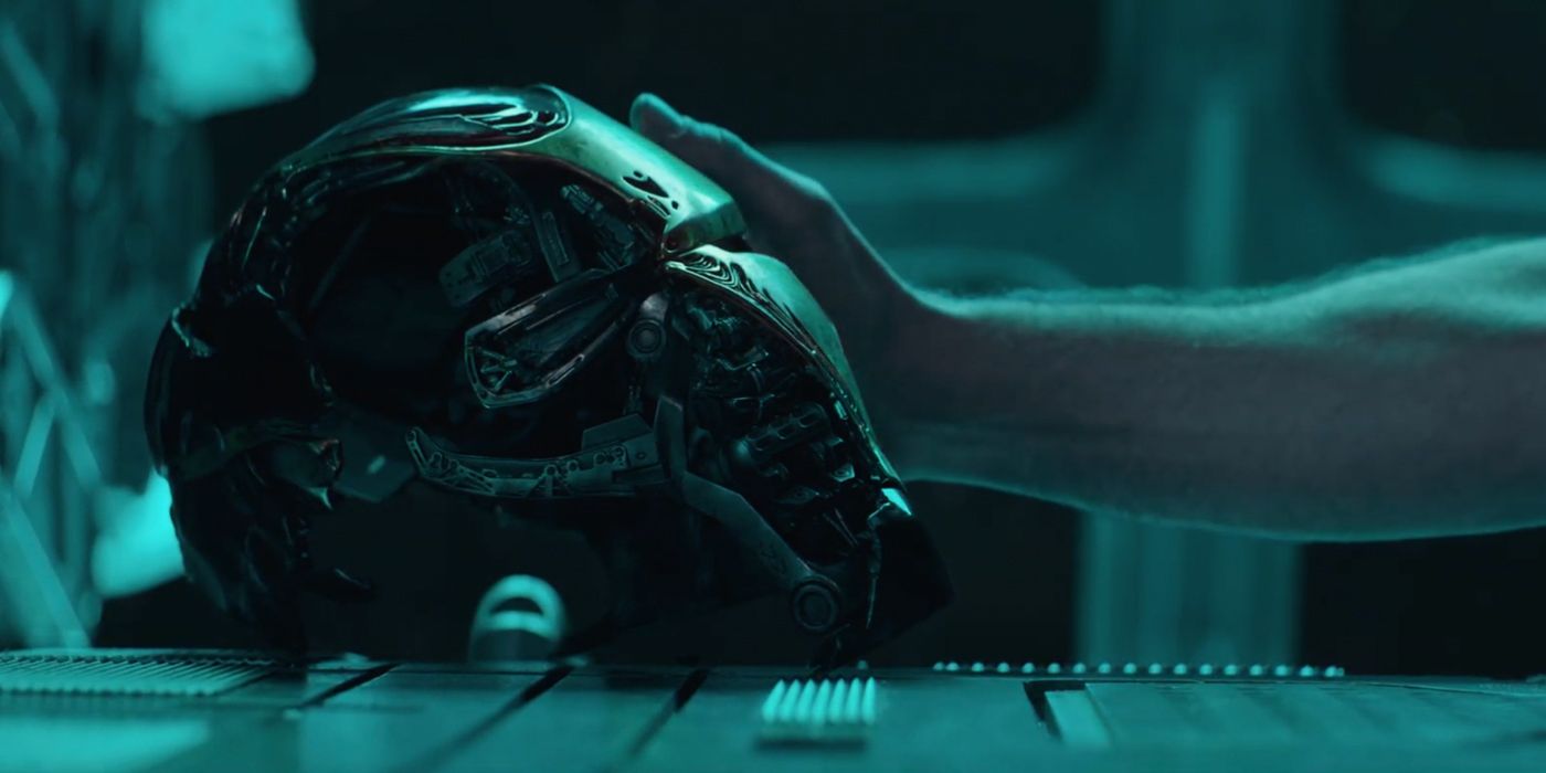 Iron Man helmet and Tony's arm in Avengers Endgame