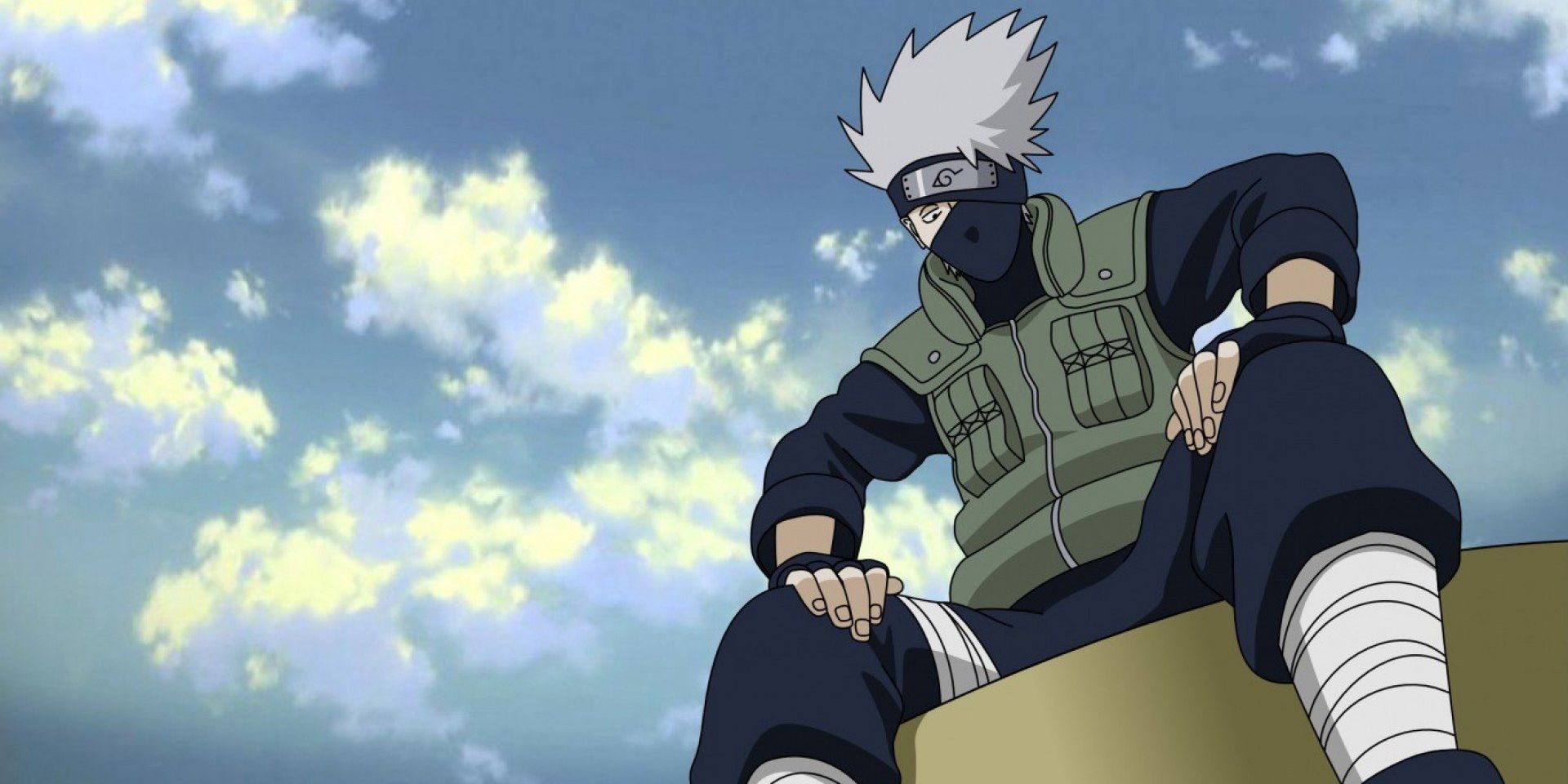 Kakashi Hatake sits on a ledge in Naruto