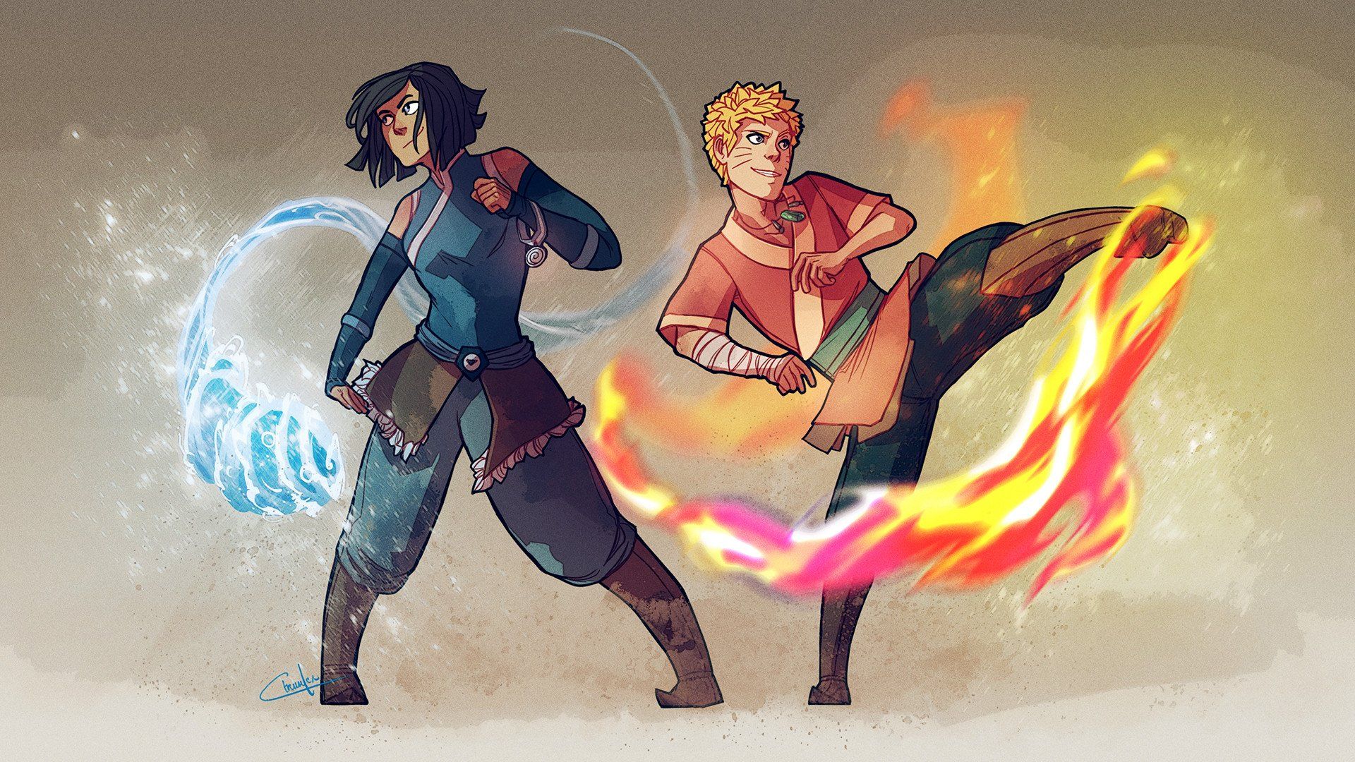 Korra and Naruto by ctreuse109 on Deviant Art