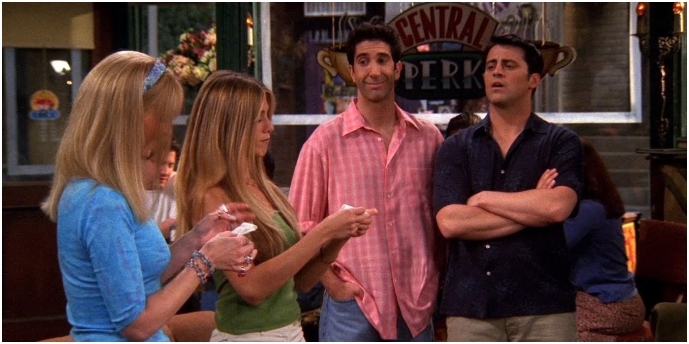Lisa Kudrow as Phoebe, Jennifer Aniston as Rachel. Matt LeBlanc as Joey, and David Schwimmer as Ross in Friends – backup