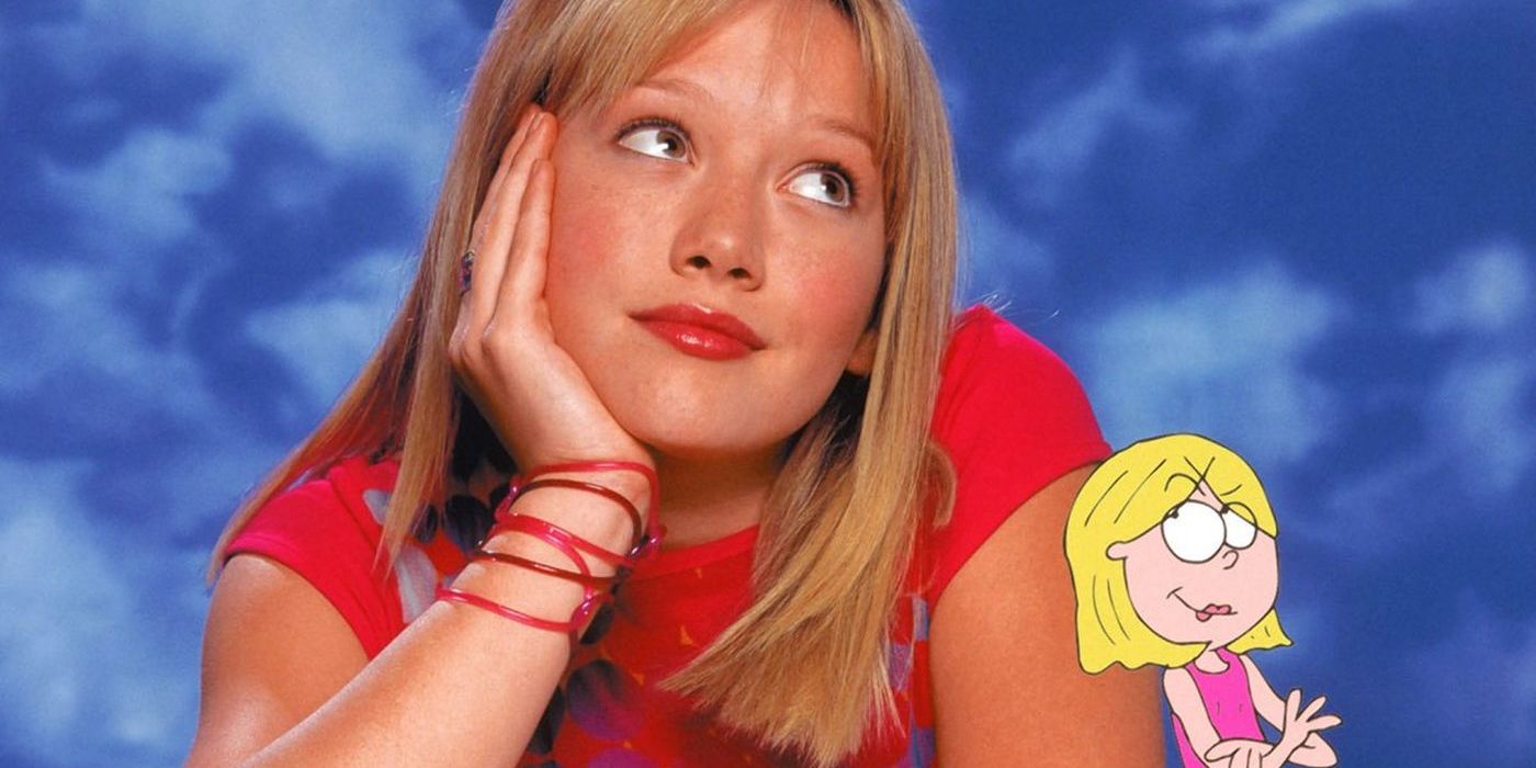 Lizzie McGuire daydreaming with her cartoon self by her side